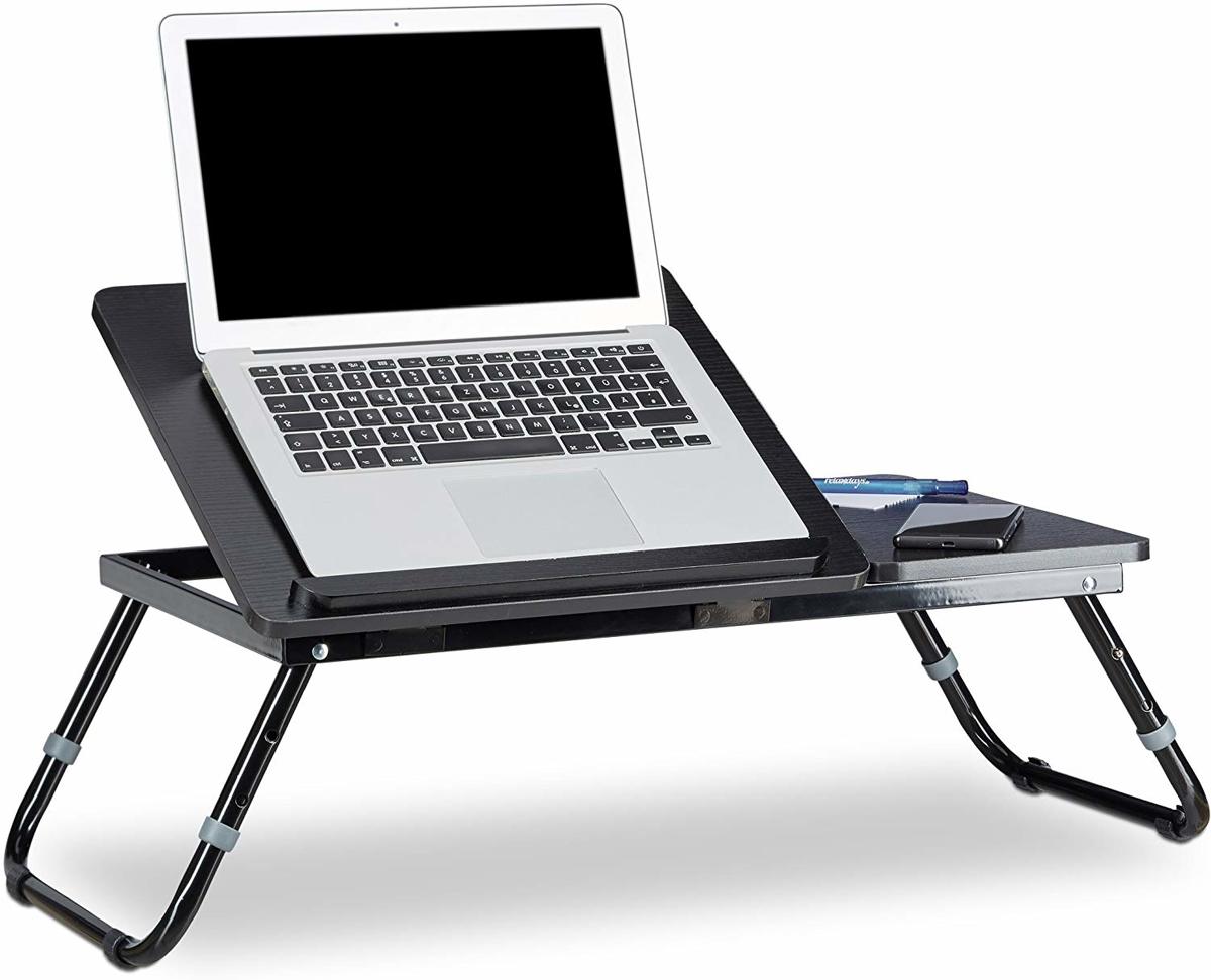 Relaxdays laptoptafel met leesklep en inklapbaar 60x35x24cm | Laptop bedtafel in hoogte verstelbaar | Knietafel bevorderend voor een ergonomische houding | Ook ideaal voor lezen, schrijven en zelfs een ontbijtje op bed